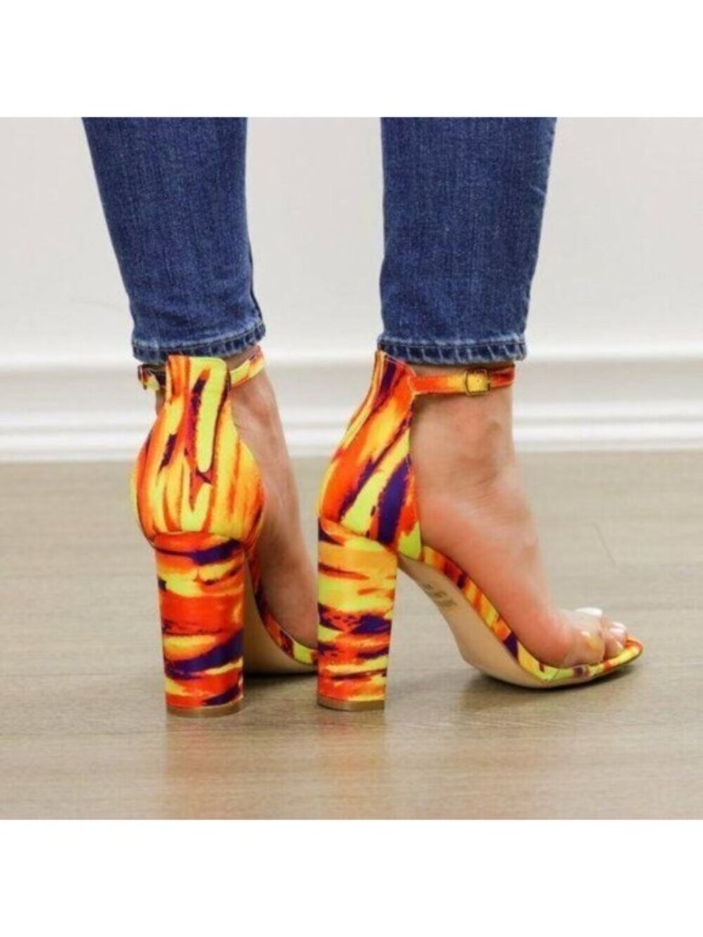 Ankle Strap Chunky Heeled Sandals, Clear Toe Band - Picture 8 of 9